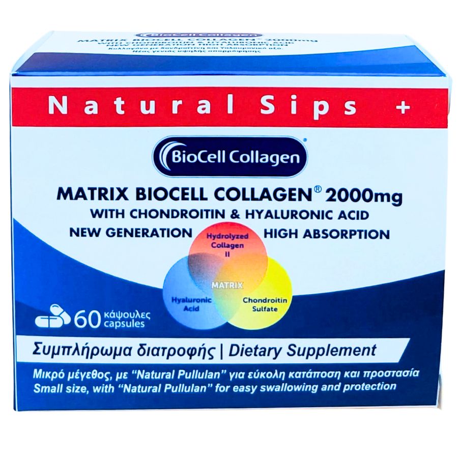Bio Cell Collagen Αντι-γήρανσης & Αρθρώσεων Natural Sips+ 60 Caps